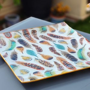 Bandeja de Cristal Cuadrada Plumas