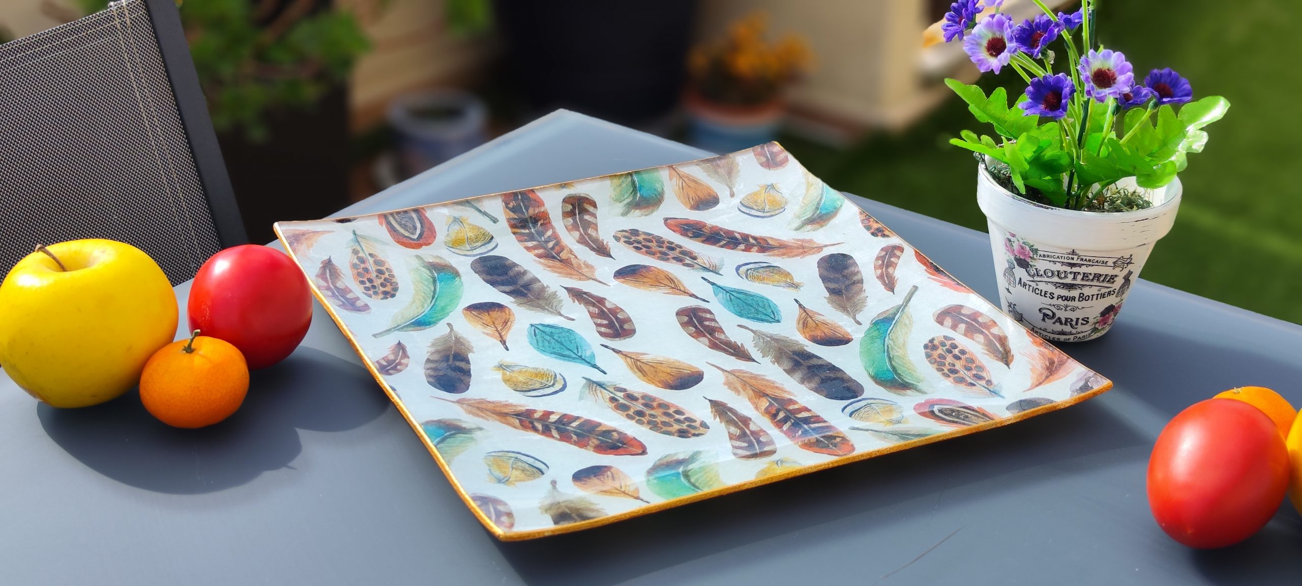 Bandeja de Cristal Cuadrada Plumas